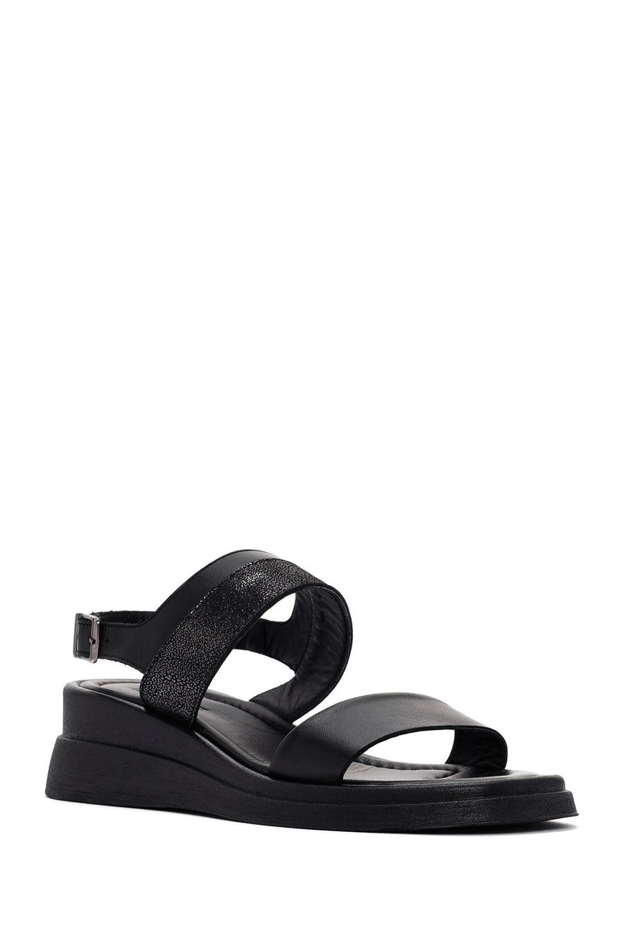 Women's Black Ankle Strap Leather Comfort Sandals
