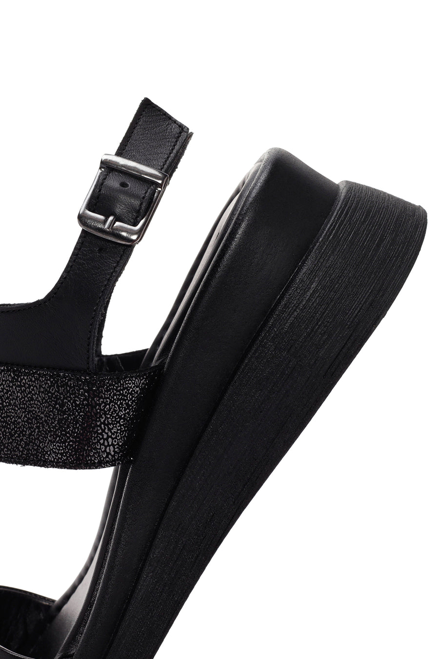 Women's Black Ankle Strap Leather Comfort Sandals
