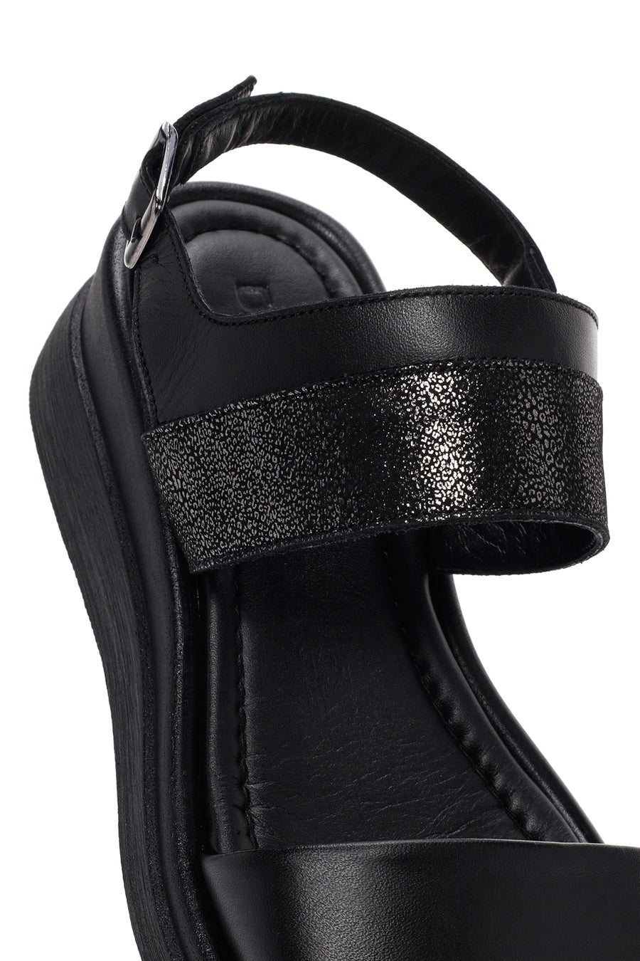 Women's Black Ankle Strap Leather Comfort Sandals