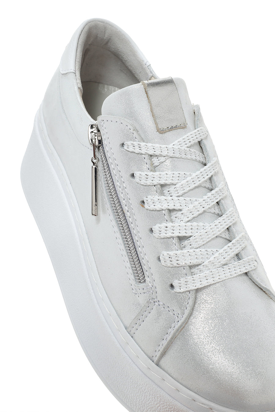 Women's Silver Thick Sole Side Zipper Leather Sneaker