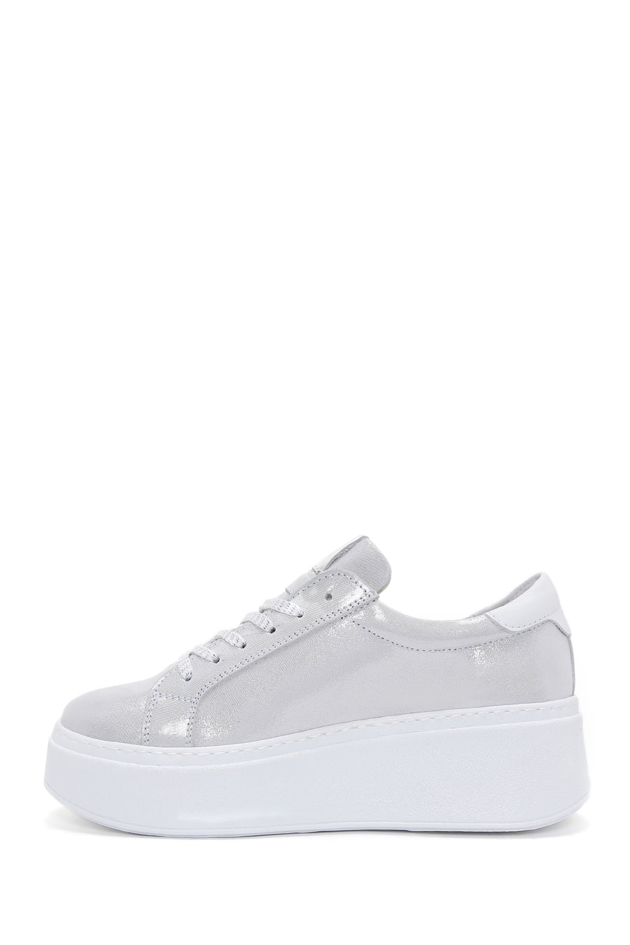 Women's Silver Thick Sole Side Zipper Leather Sneaker