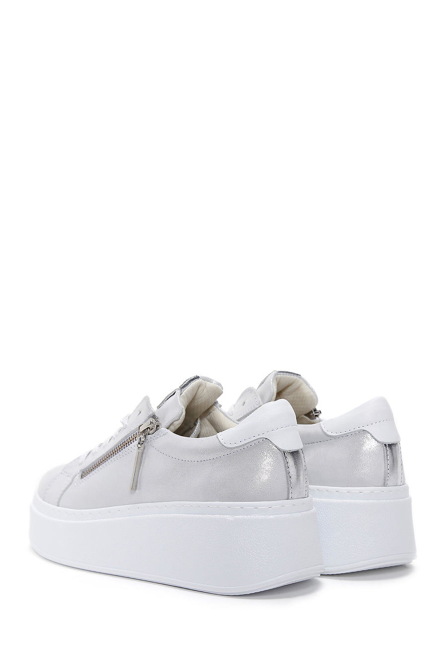 Women's Silver Thick Sole Side Zipper Leather Sneaker