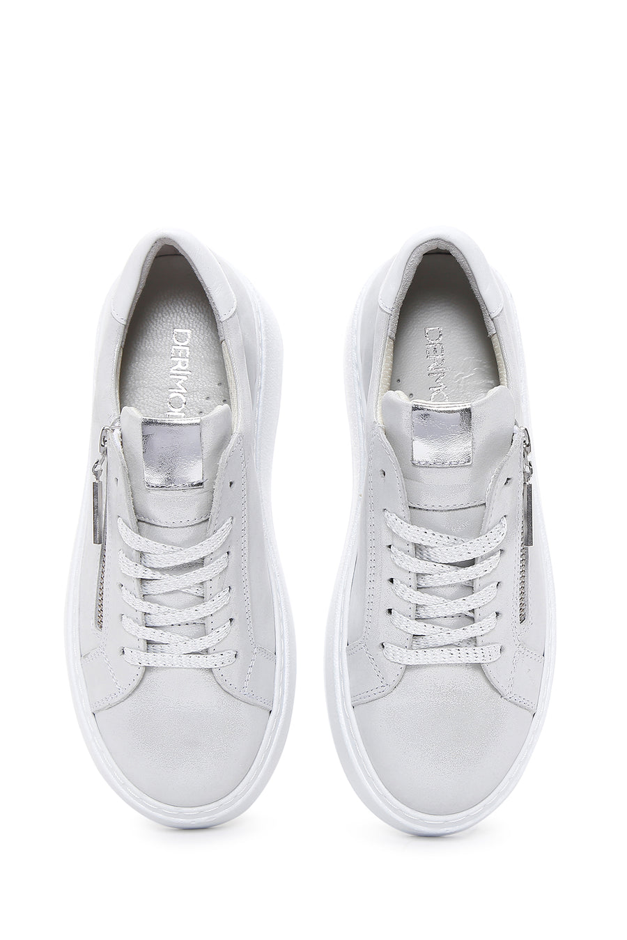 Women's Silver Thick Sole Side Zipper Leather Sneaker