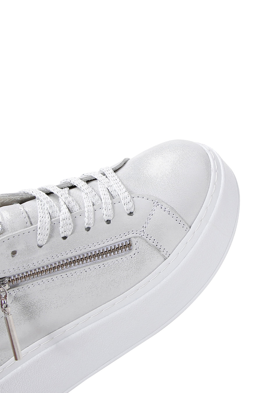 Women's Silver Thick Sole Side Zipper Leather Sneaker