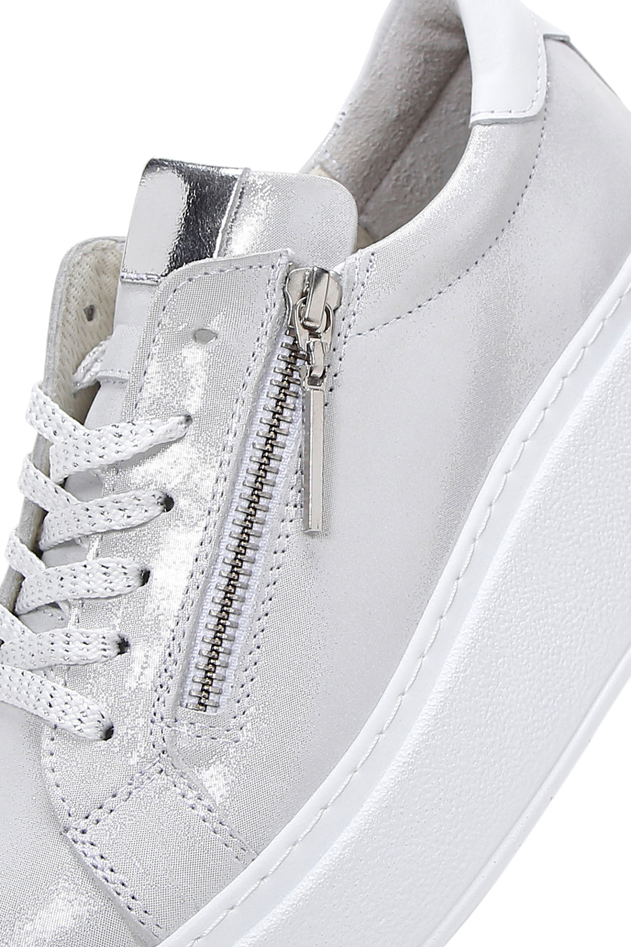 Women's Silver Thick Sole Side Zipper Leather Sneaker