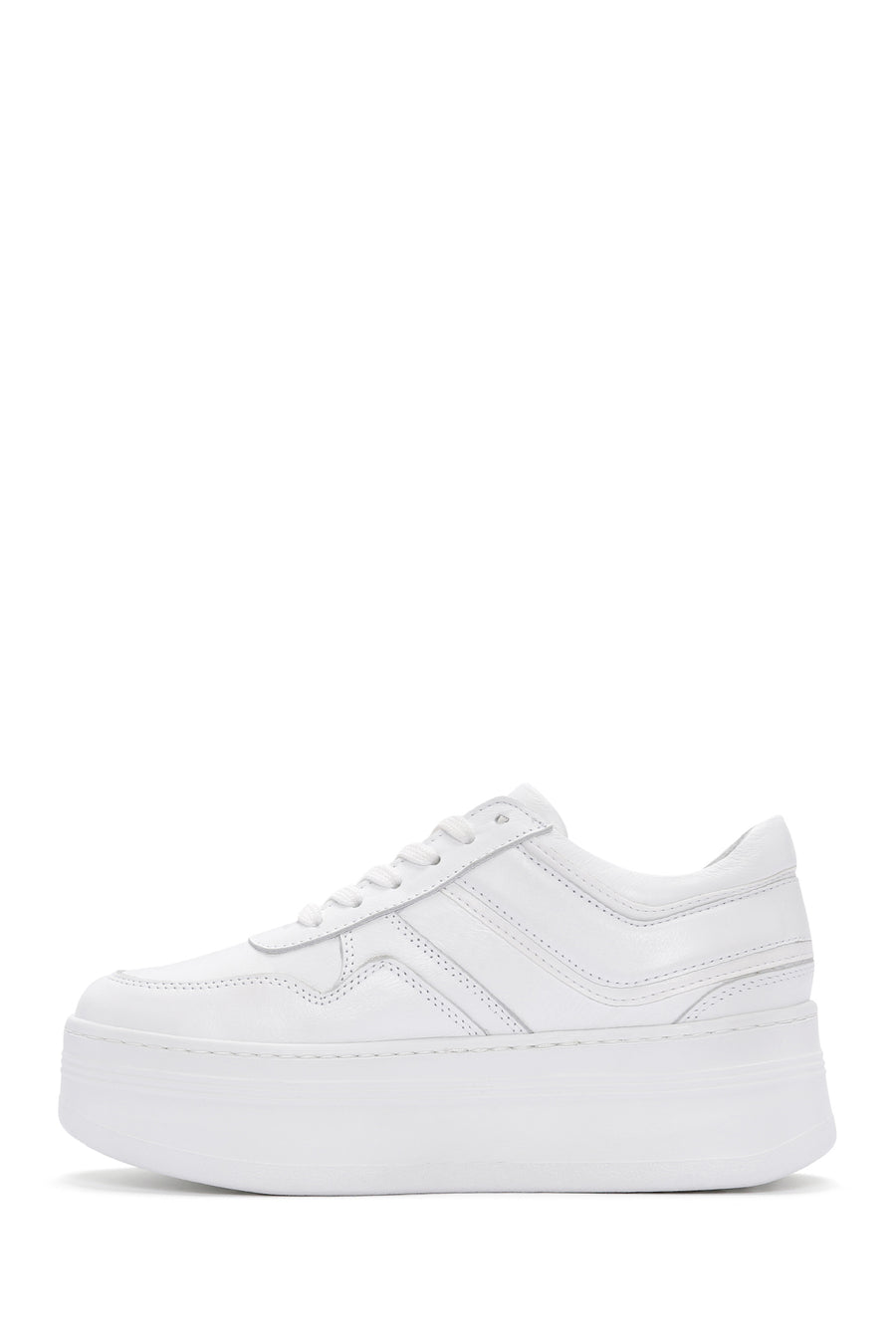 Women's White Lace-up Thick-Sole Leather Sneaker