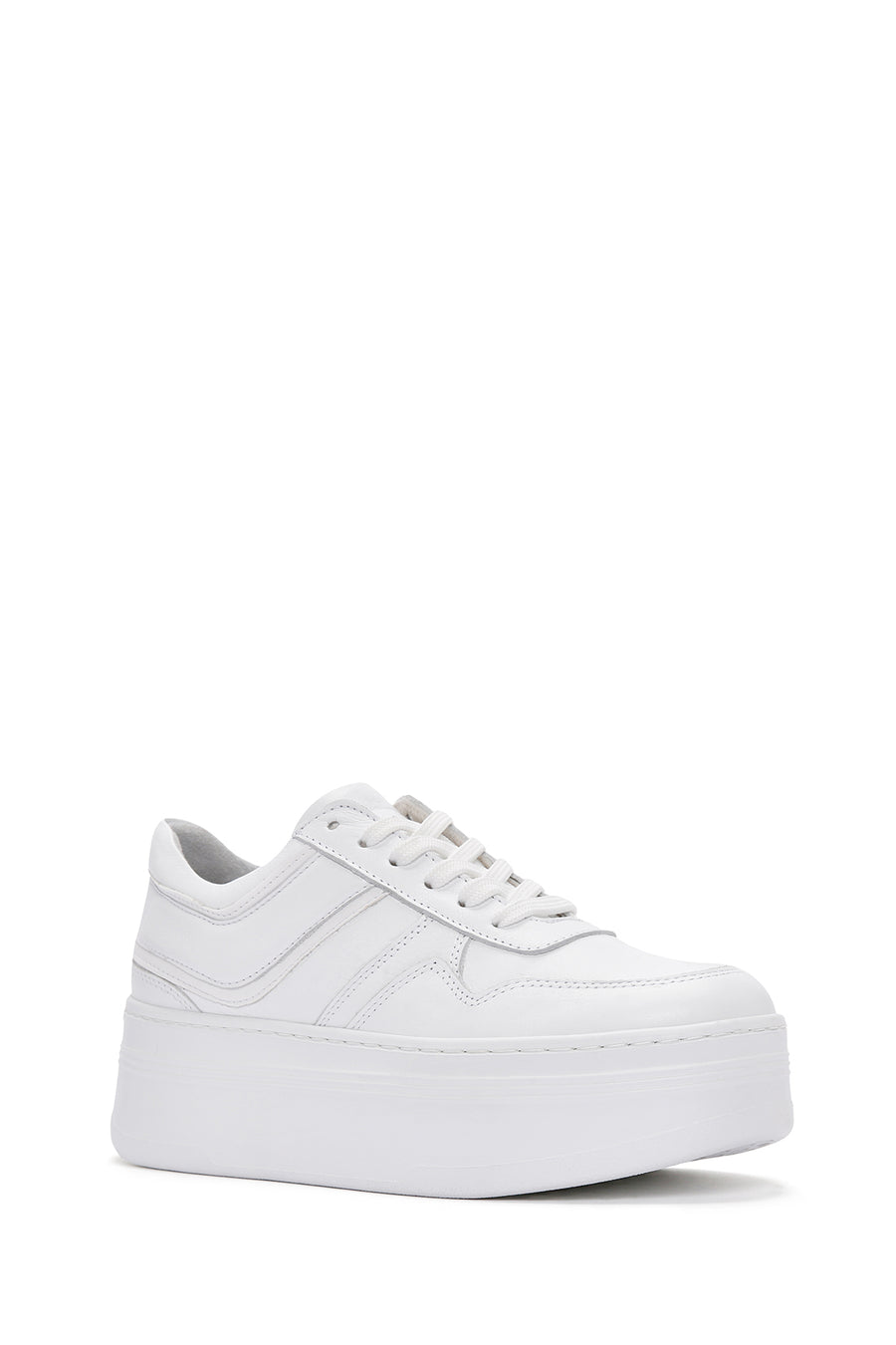 Women's White Lace-up Thick-Sole Leather Sneaker