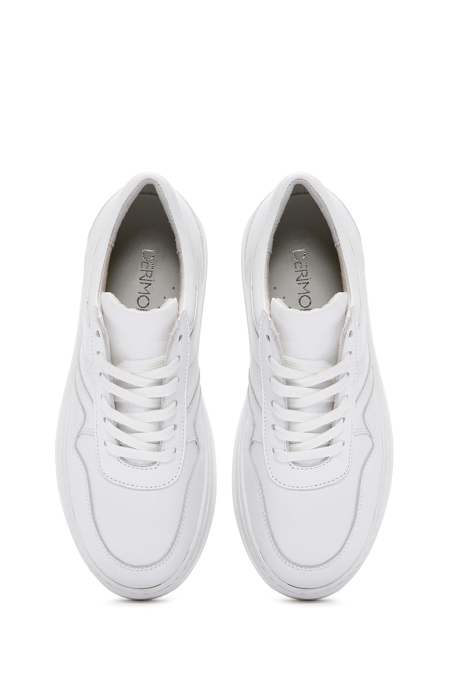 Women's White Lace-up Thick-Sole Leather Sneaker