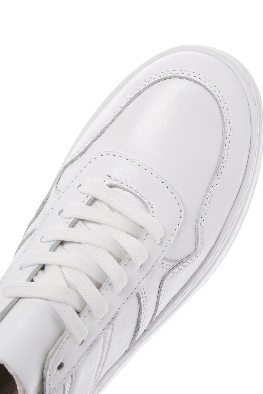 Women's White Lace-up Thick-Sole Leather Sneaker