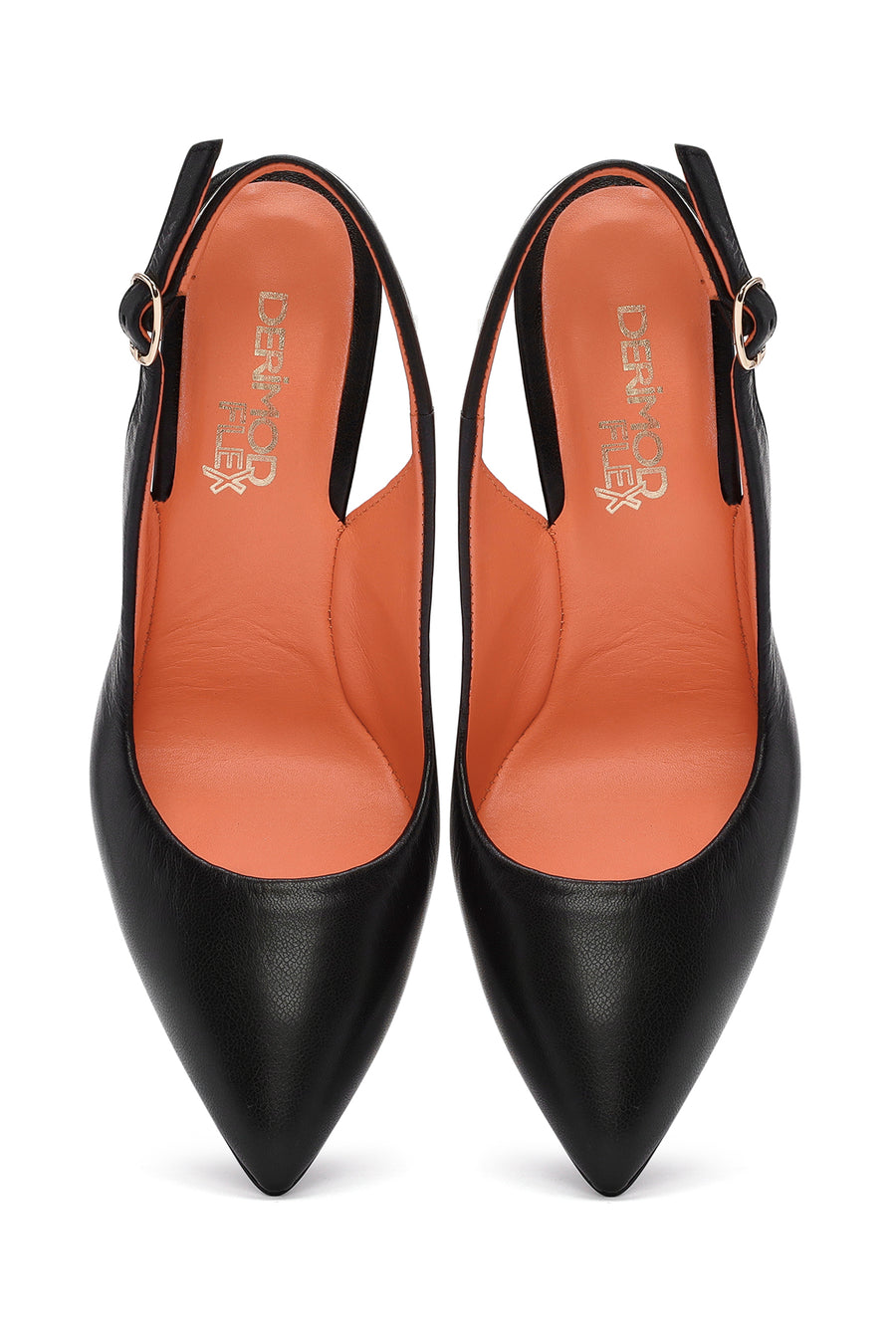 Women's Black Open-Back Heeled Leather Shoes