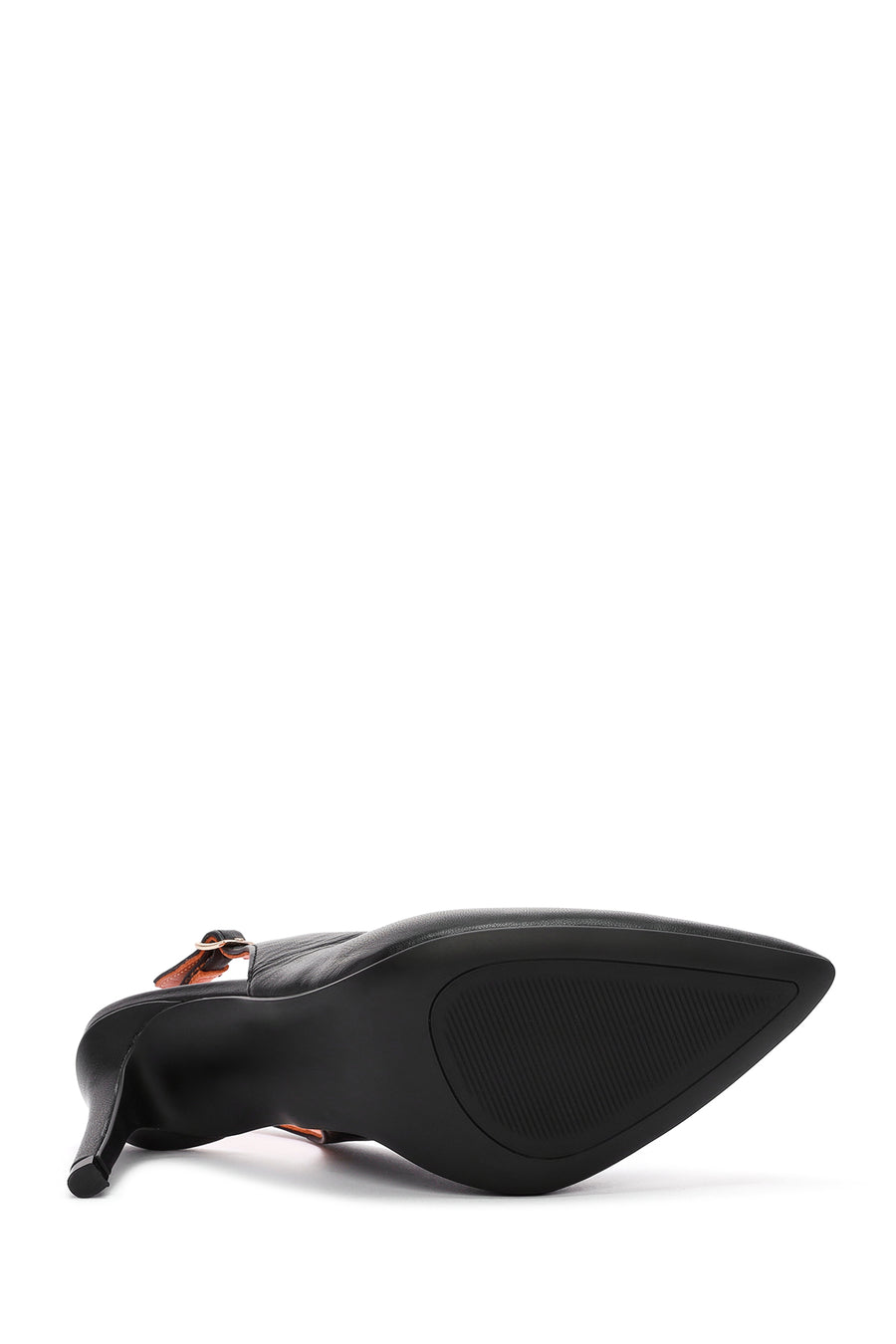 Women's Black Open-Back Heeled Leather Shoes
