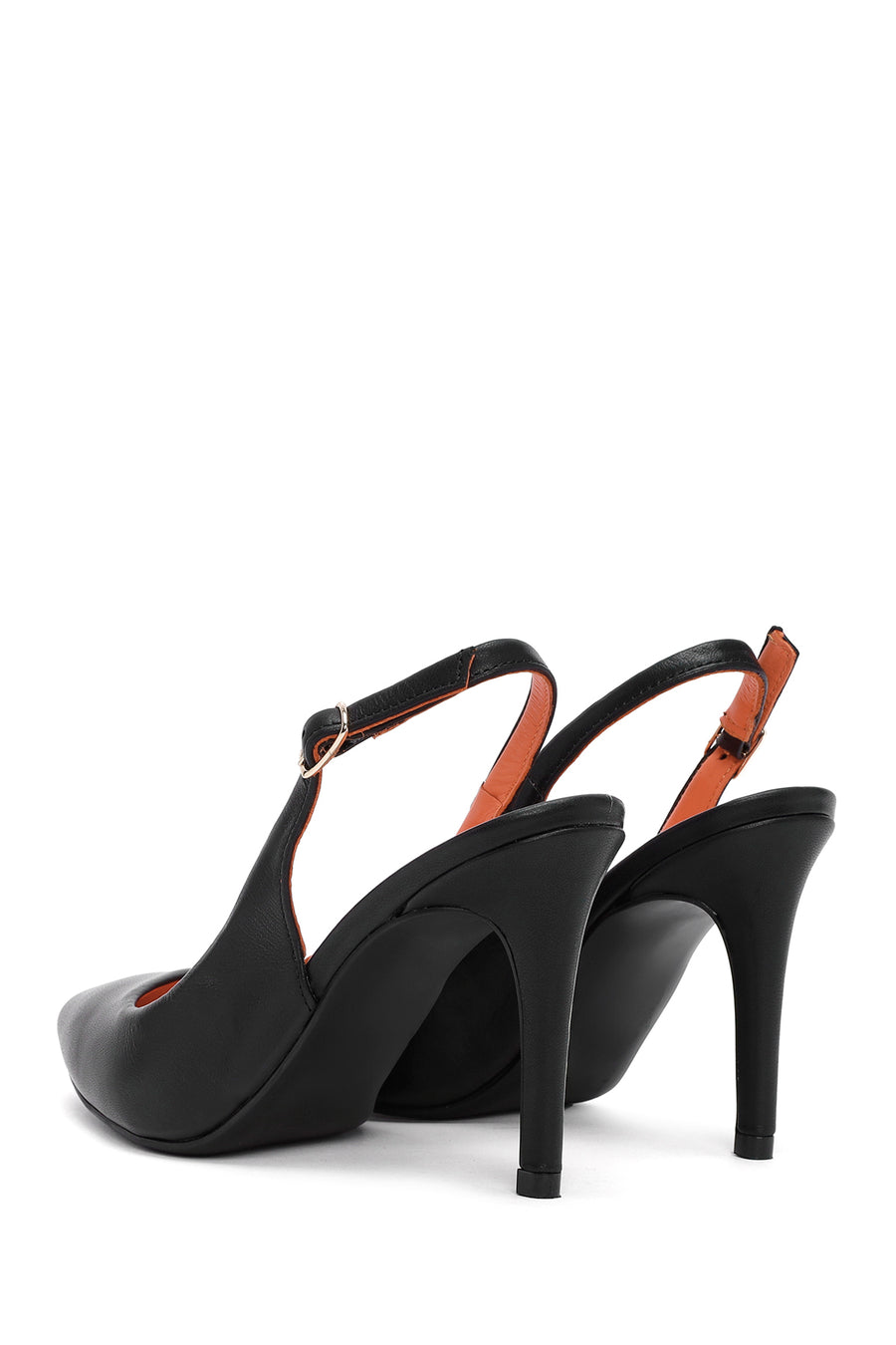Women's Black Open-Back Heeled Leather Shoes