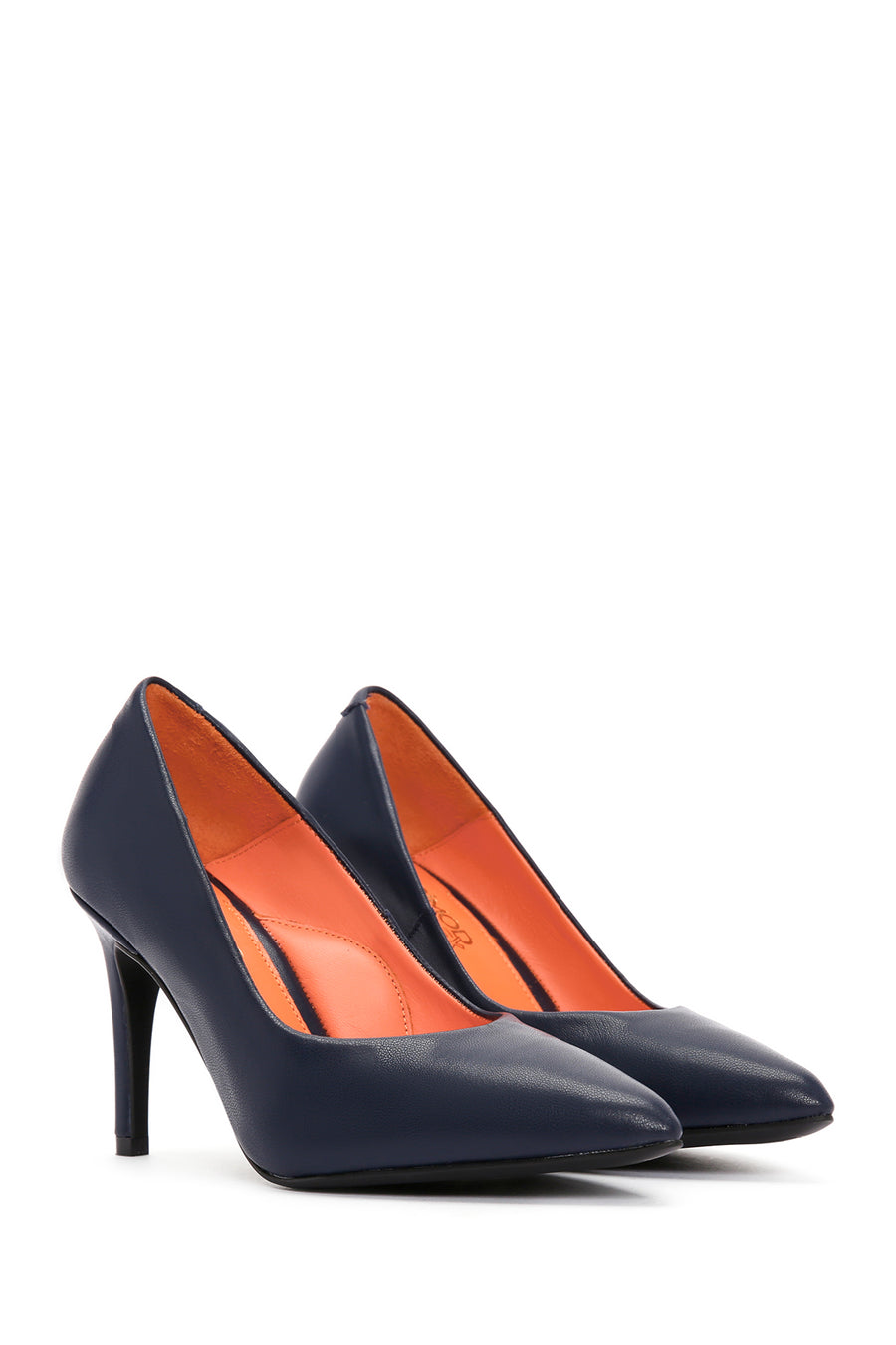 Women's Navy Blue Thin Heeled Leather Stiletto