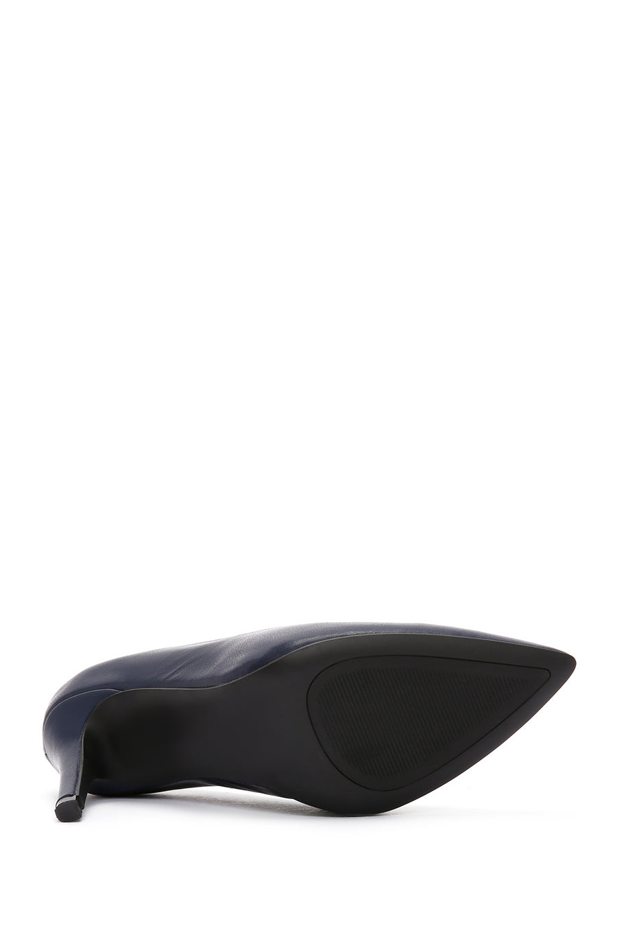 Women's Navy Blue Thin Heeled Leather Stiletto