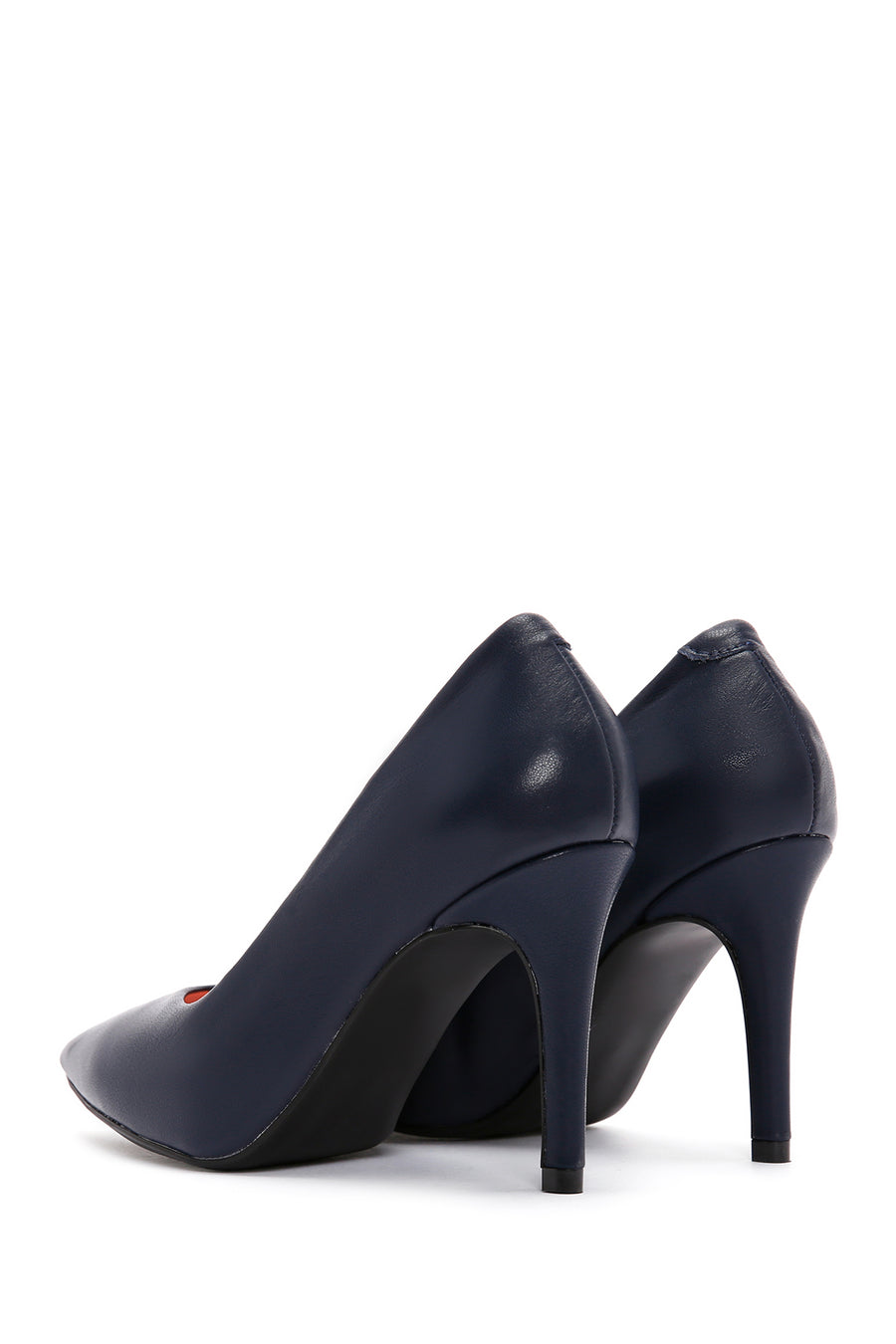 Women's Navy Blue Thin Heeled Leather Stiletto