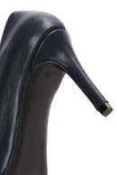 Women's Navy Blue Thin Heeled Leather Stiletto | Derimod