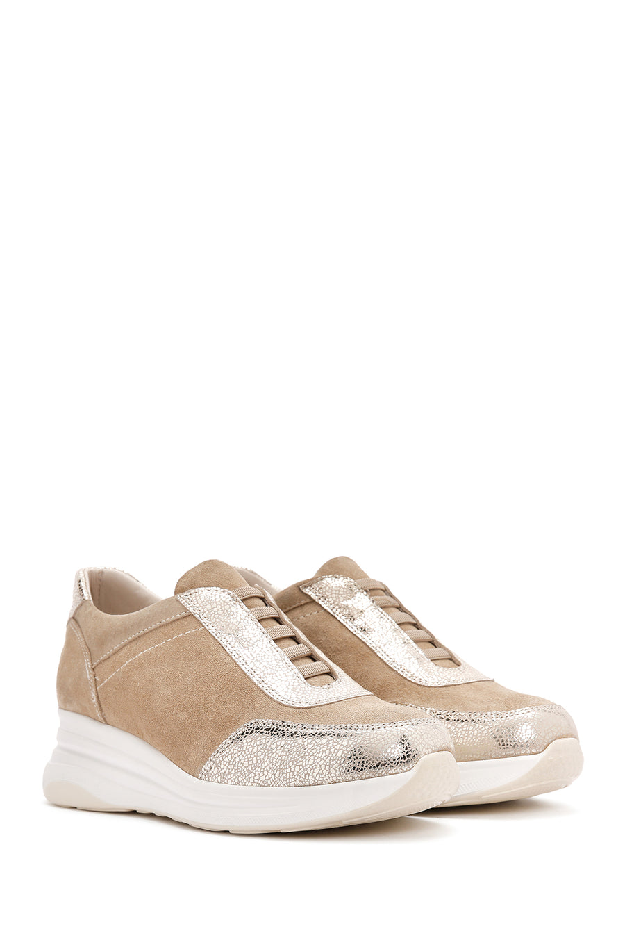 Women's Beige Lace-up Leather Sneaker