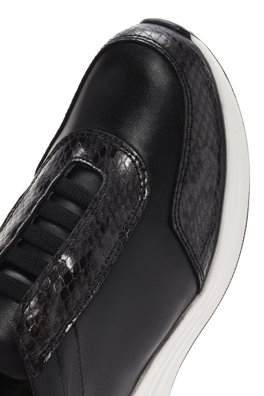 Women's Black Thick Soled Leather Sneaker
