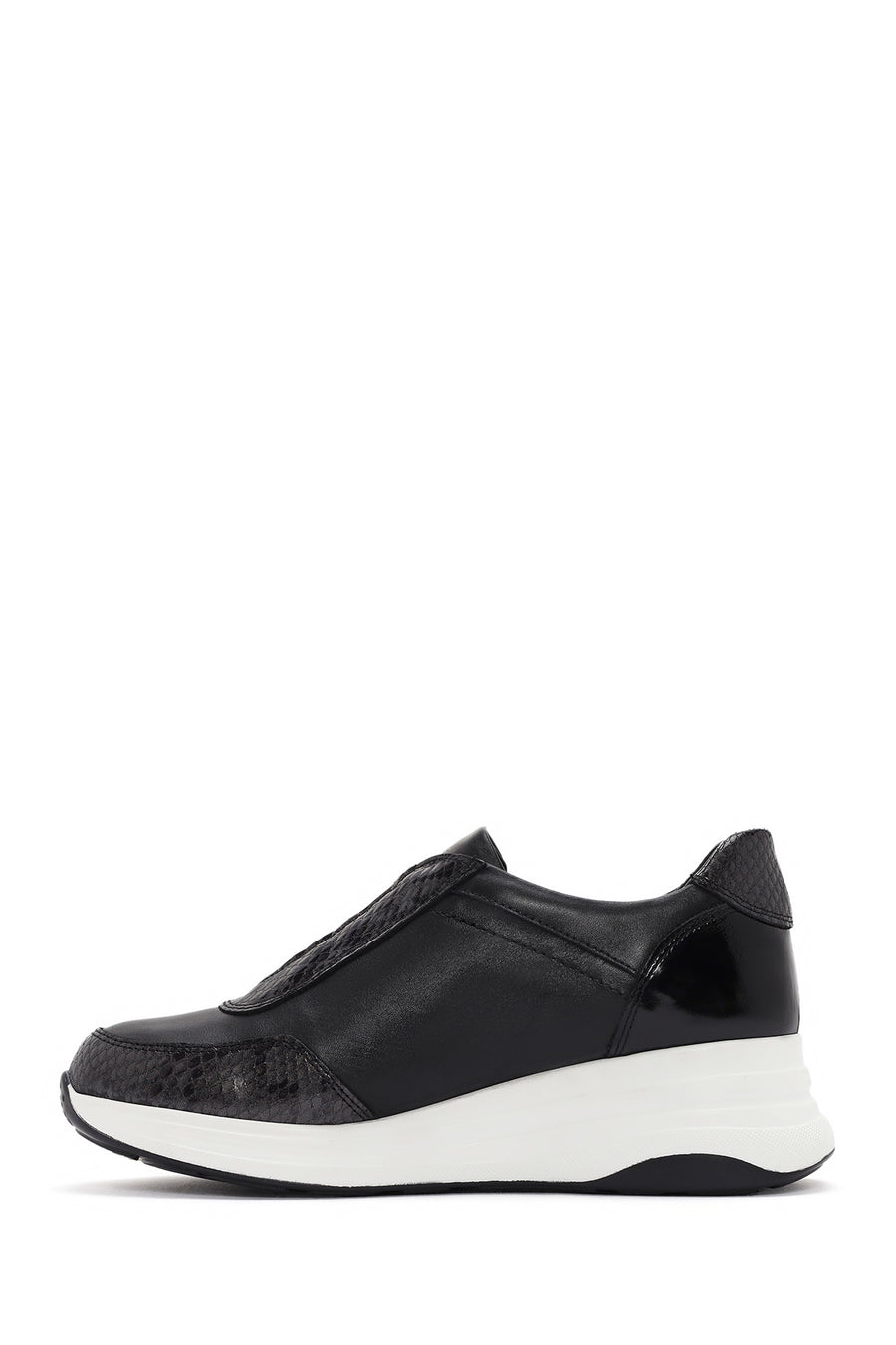 Women's Black Thick Soled Leather Sneaker