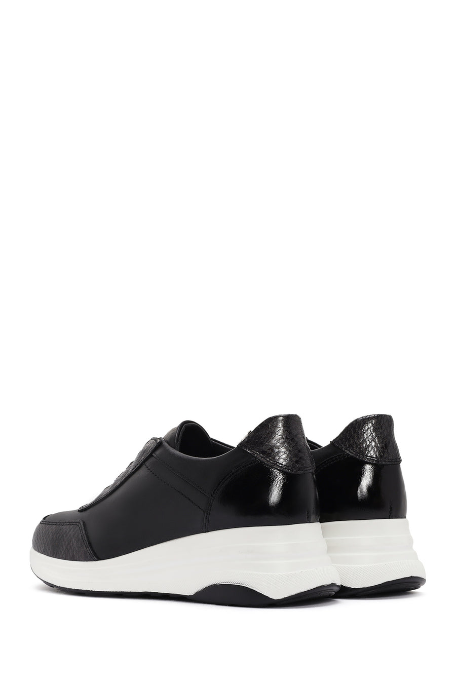 Women's Black Thick Soled Leather Sneaker