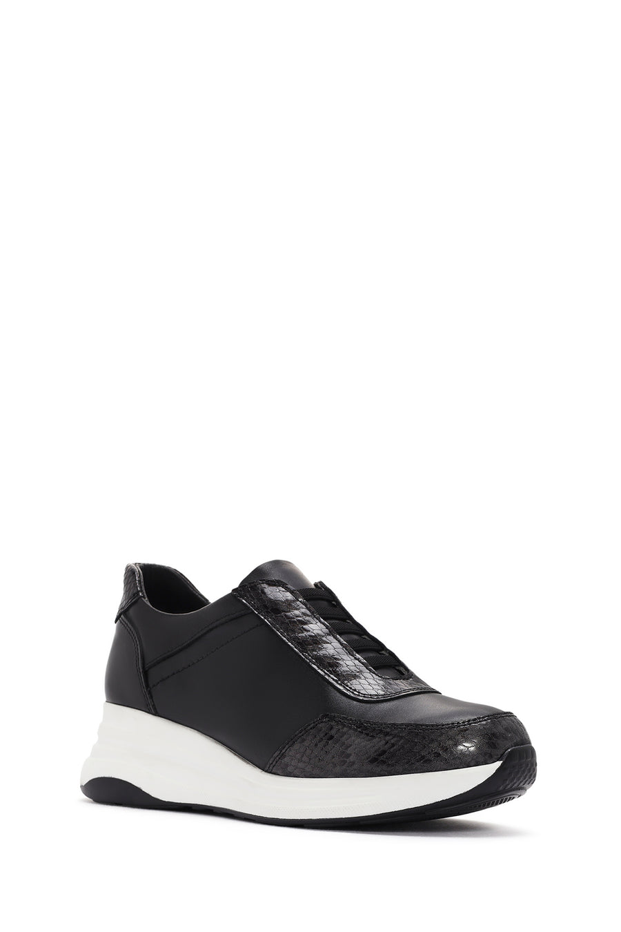 Women's Black Thick Soled Leather Sneaker