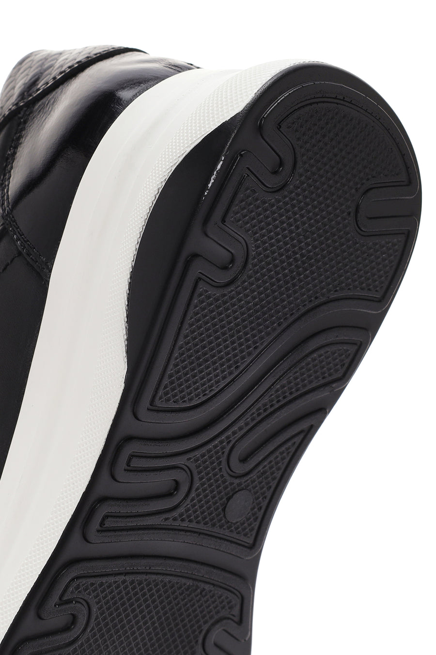 Women's Black Thick Soled Leather Sneaker