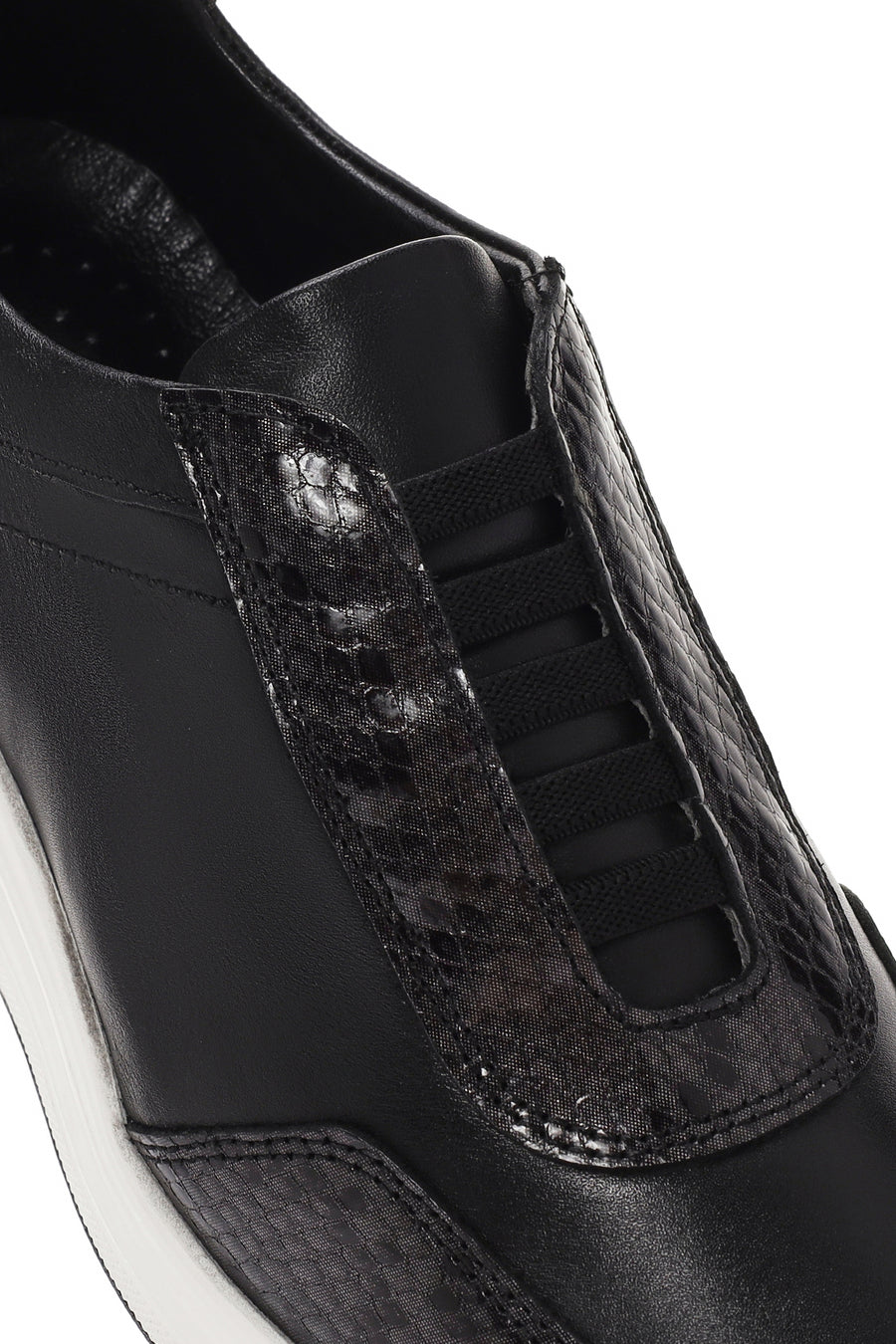 Women's Black Thick Soled Leather Sneaker