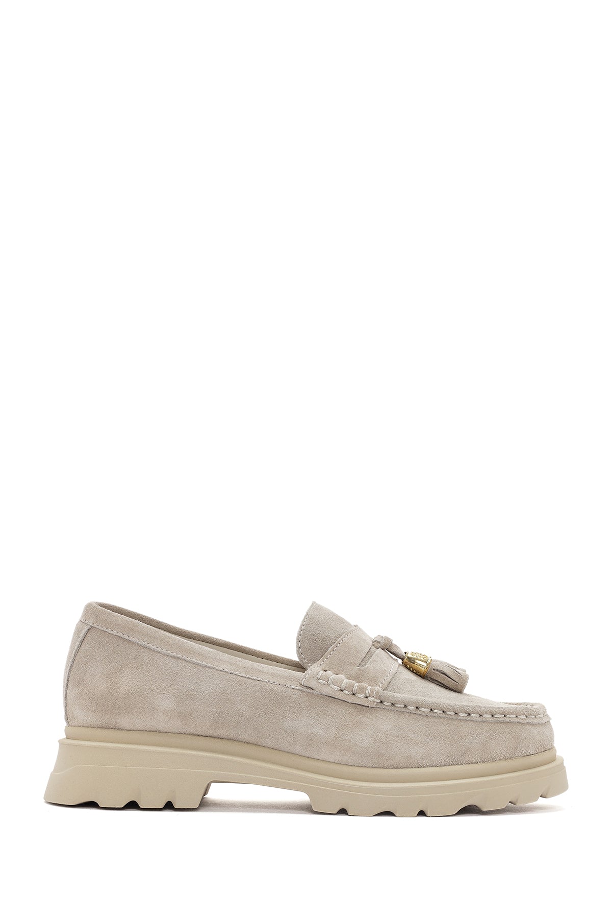 Women's Beige Suede Leather Masculine Loafer 24SFD420110 | Derimod