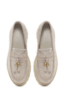 Women's Beige Suede Leather Masculine Loafer | Derimod