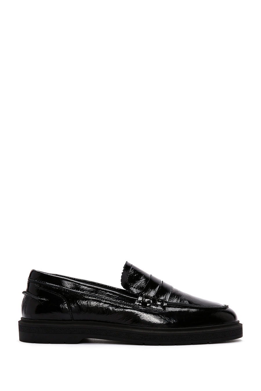 Women's Black Patent Leather Masculine Loafer 24SFD420216 | Derimod