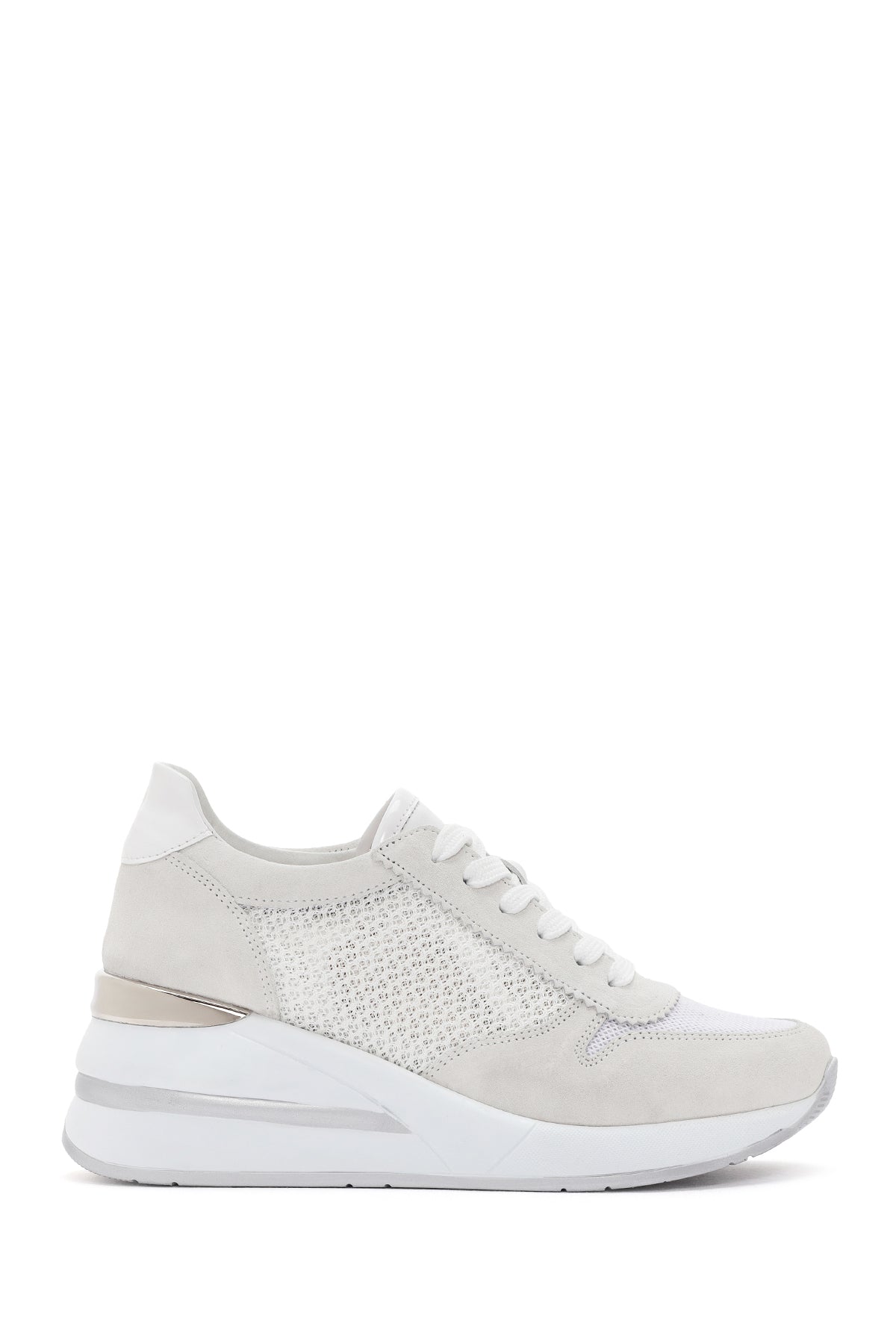 Kadın Beyaz Kalın Topuklu Bağcıklı Deri Sneaker 24SFD420614 | Derimod