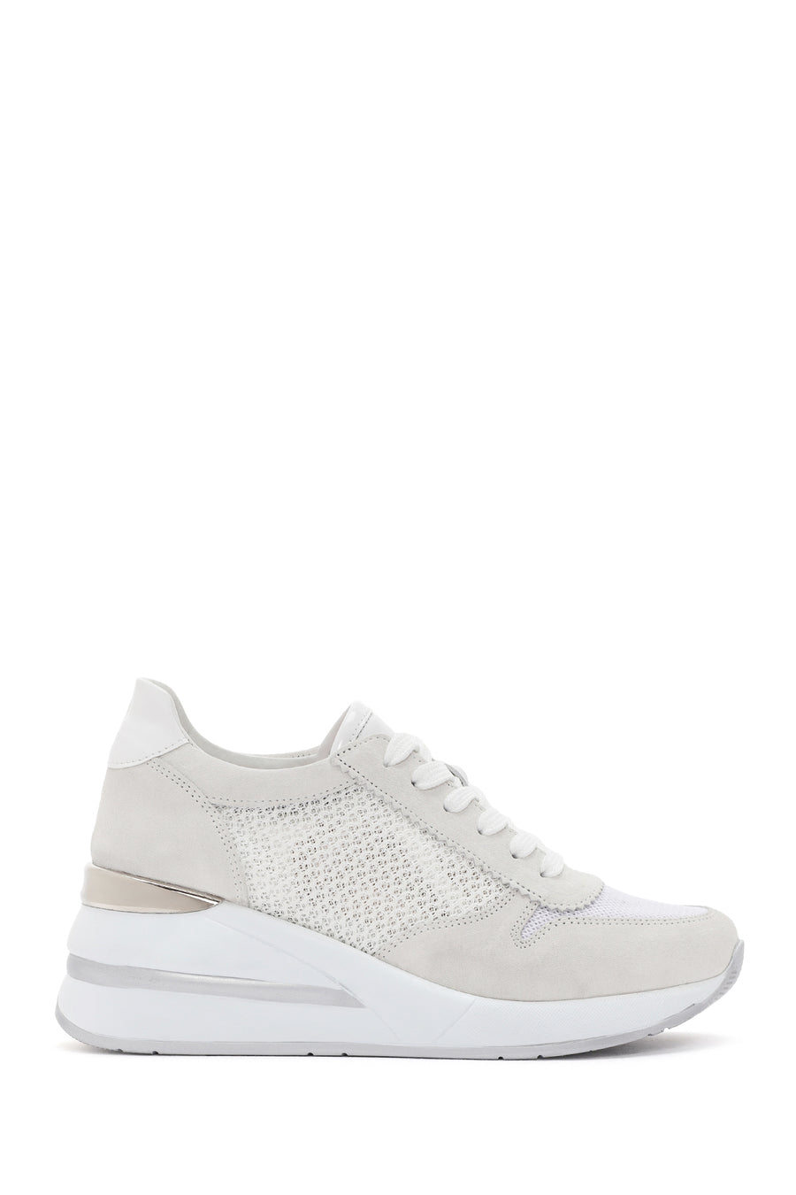 Kadın Beyaz Kalın Topuklu Bağcıklı Deri Sneaker 24SFD420614 | Derimod