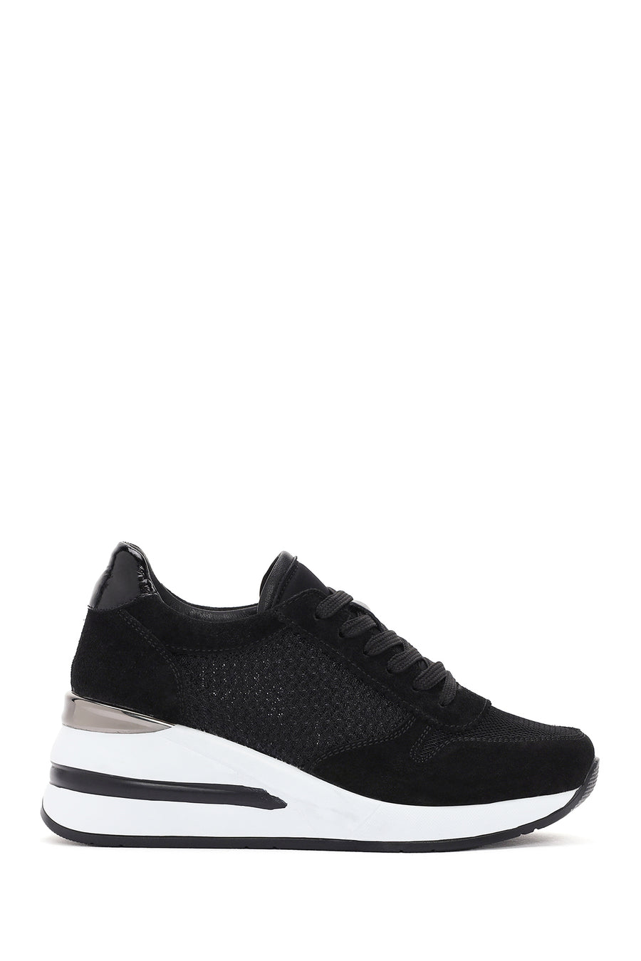 Women's Black Thick Heeled Lace-Up Leather Sneaker 24SFD420614 | Derimod