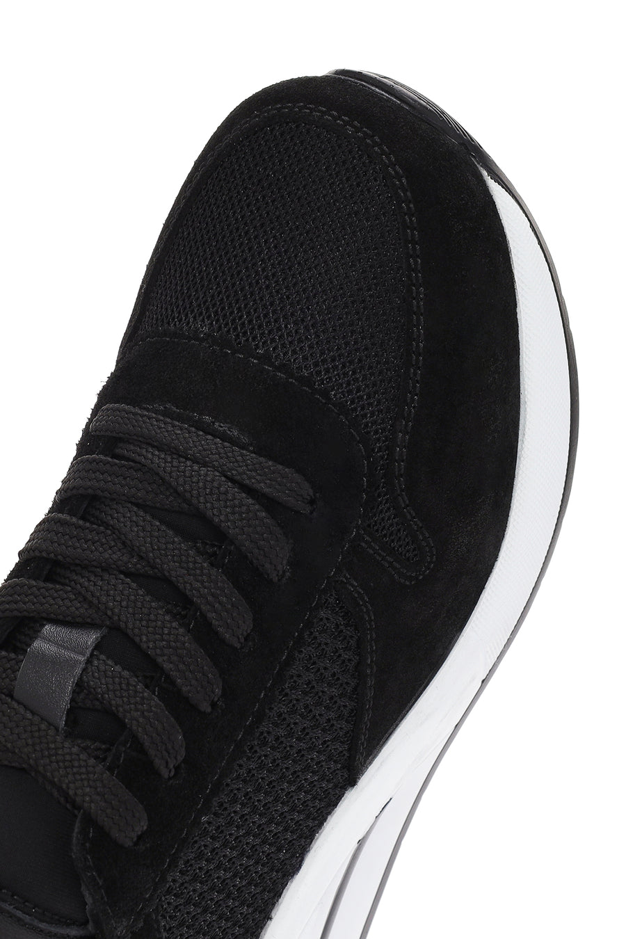 Women's Black Thick Heeled Lace-Up Leather Sneaker