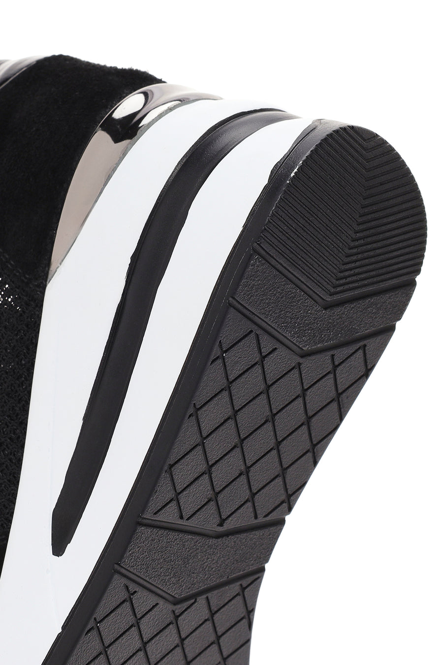 Women's Black Thick Heeled Lace-Up Leather Sneaker