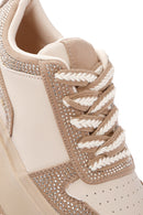 Women's Beige Thick Soled Stone Laced Sneaker | Derimod