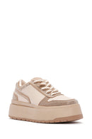 Women's Beige Thick Soled Stone Laced Sneaker | Derimod