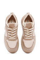 Women's Beige Thick Soled Stone Laced Sneaker | Derimod