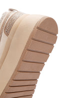 Women's Beige Thick Soled Stone Laced Sneaker | Derimod