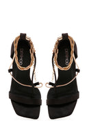 Women's Black Ankle Chain-Tied Thin Heel Sandals | Derimod