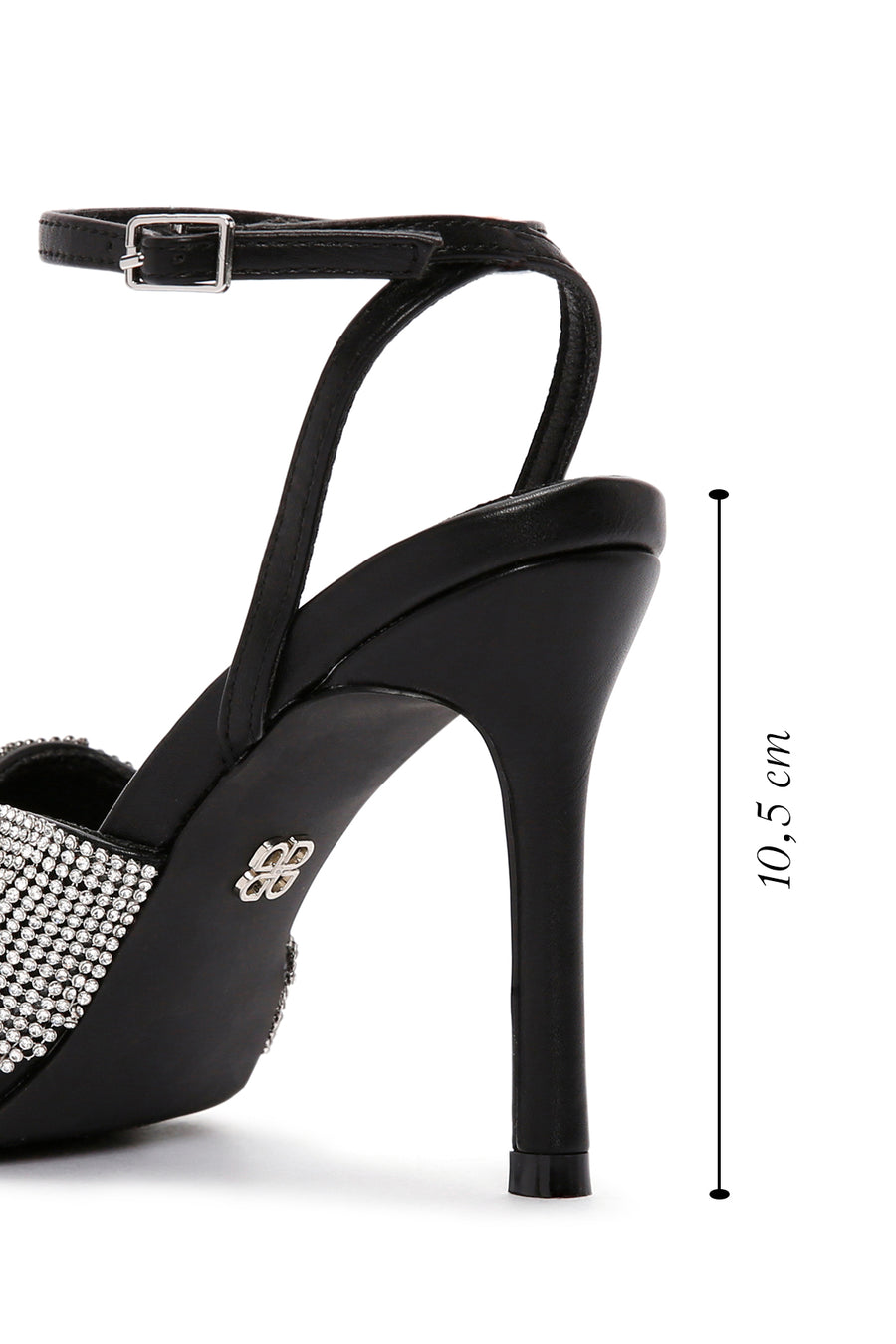 Women's Black Ankle Strap Stone Thin Heel Sandals