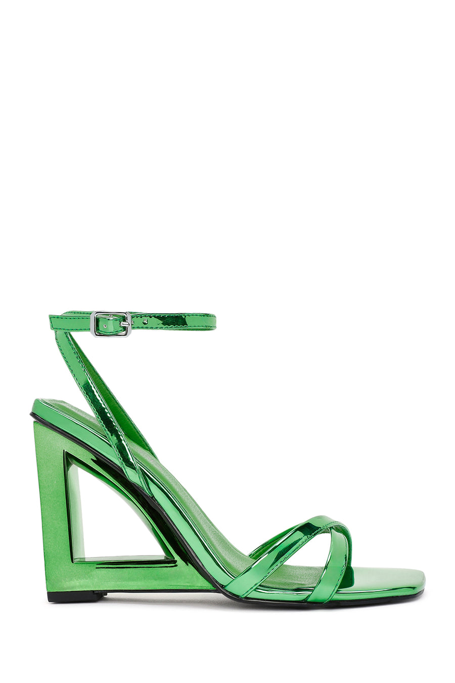 Women's Green Ankle Buckle Wedge Heel Metallic Sandals 24SFD443632 | Derimod