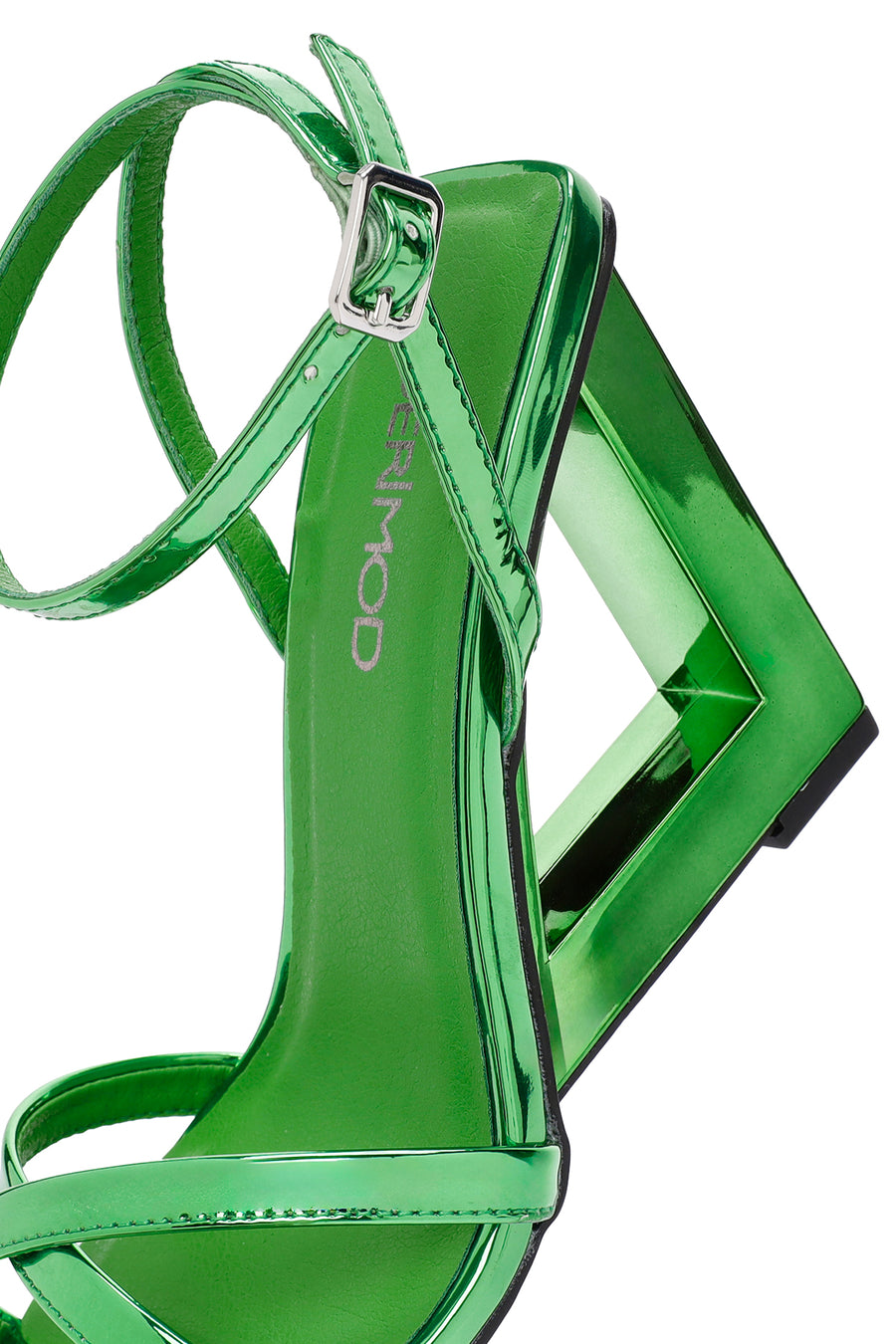Women's Green Ankle Buckle Wedge Heel Metallic Sandals