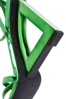 Women's Green Ankle Buckle Wedge Heel Metallic Sandals | Derimod