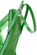 Women's Green Ankle Buckle Wedge Heel Metallic Sandals | Derimod