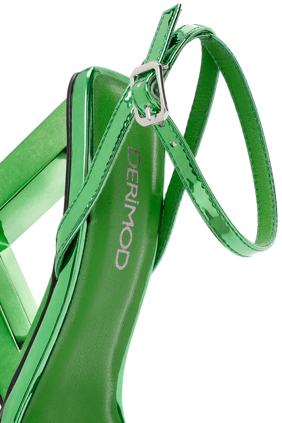 Women's Green Ankle Buckle Wedge Heel Metallic Sandals