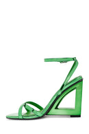 Women's Green Ankle Buckle Wedge Heel Metallic Sandals | Derimod