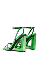 Women's Green Ankle Buckle Wedge Heel Metallic Sandals | Derimod