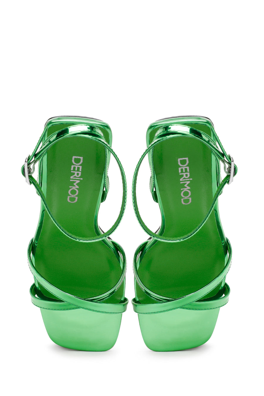 Women's Green Ankle Buckle Wedge Heel Metallic Sandals