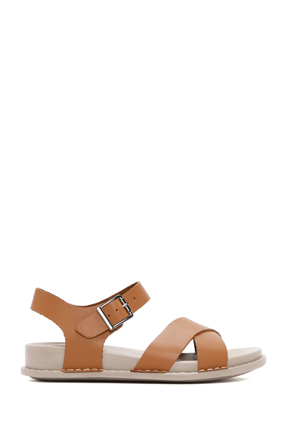 Women's Tan Ankle Strap Leather Sandals 24SFD500118 | Derimod